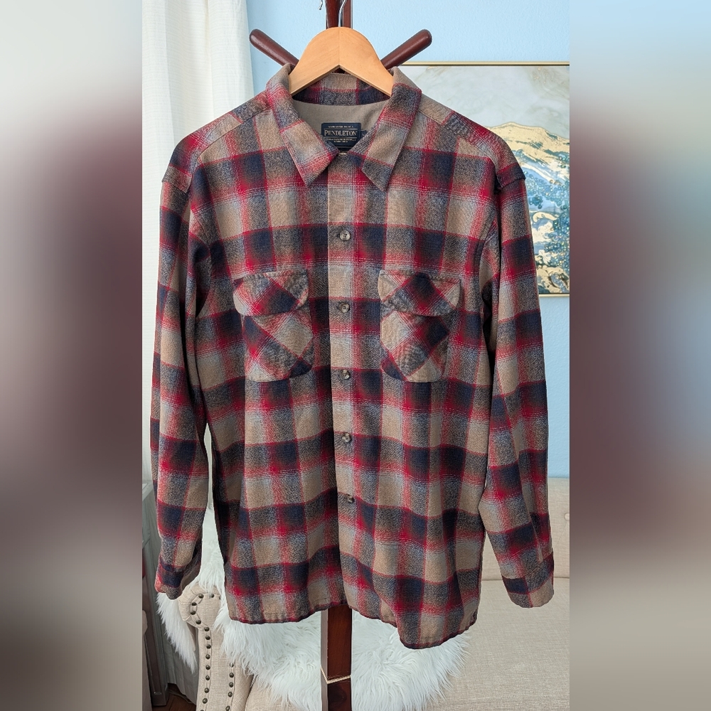 Pendleton Men Wool Board Plaid Button-Down Flanne… - image 4